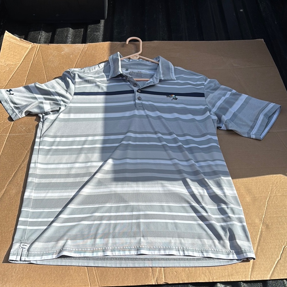 Under Armour Gray Polo Shirt Classic Striped Design